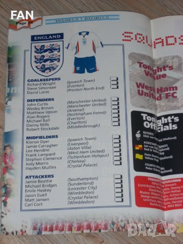 Англия - България до 21 г. футболна програма 1998 квалификация за ЕП до 21г. с уч. на Стилиян Петров, снимка 5 - Фен артикули - 38813137