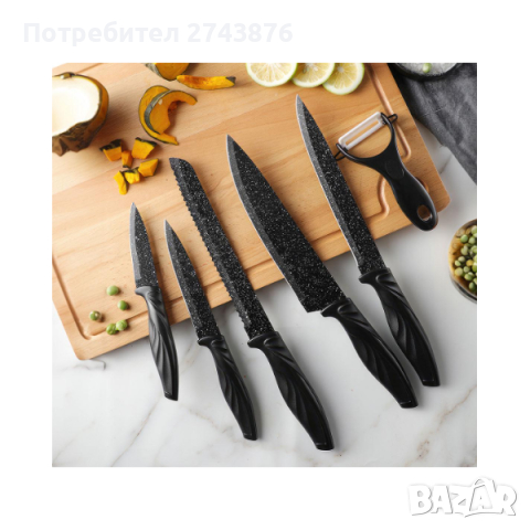 Комплект стоманени ножове, 6 части, незалепващо покритие, снимка 8 - Прибори за хранене, готвене и сервиране - 44840536