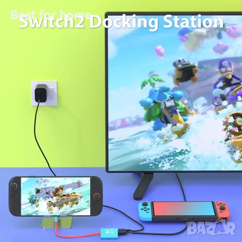 Докинг станция за Switch 2 за Nintendo Switch 1/2 и Steam Deck, поддържаща режим на TV Dock - ЧЕРЕН, снимка 3 - Кабели и адаптери - 56151530