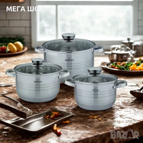 Комплект тенджери от неръждаема стомана Bohmann, Класика и удобство за всяка кухня (6 части), снимка 3 - Съдове за готвене - 52643524