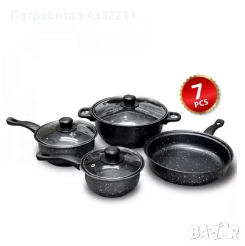 Комплект качествени тенджери от 7 части с незалепващо мраморно покритие. , снимка 1