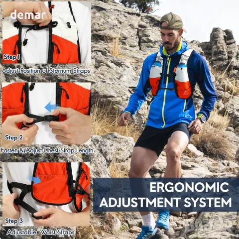 Хидратираща жилетка за бягане Haimont с 2 TPU меки колби, 5 л, оранжева, L, снимка 4 - Други спортове - 48418266