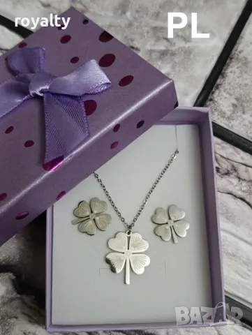 Подаръчен комплект четирилистна детелина посребрено, снимка 3 - Подаръци за жени - 49224178
