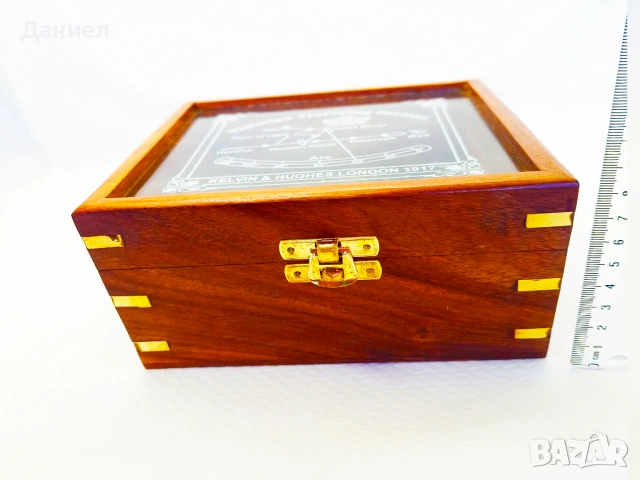 Луксозен бронзов секстант в дървена кутия, снимка 6 - Подаръци за мъже - 53610850