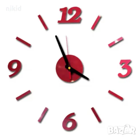 3D Класически стенен червен черен часовник за стена, снимка 2 - Стенни часовници - 24469305