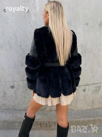 Дамско кожено черно яке с пух, снимка 2 - Якета - 51946427