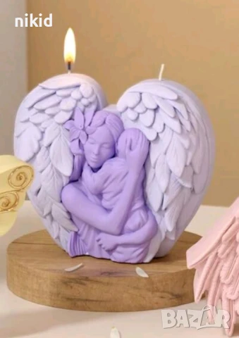 Майка с бебе в крила дълбок силиконов молд форма фондан шоколад смола гипс декор свещ, снимка 2 - Форми - 50810239