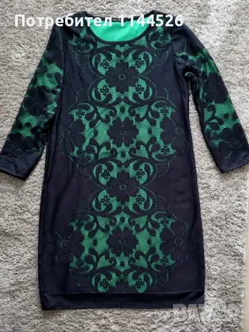Елегантна рокля черна/зелена, рязан плат, S, бълг. бранд Manuela, снимка 1