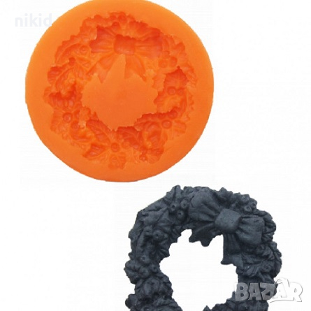 Коледен венец с имели и пандела силиконов молд форма фондан шоколад гипс