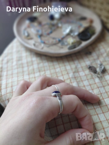 Сребърен пръстен с естествен камък , снимка 3 - Пръстени - 53272417