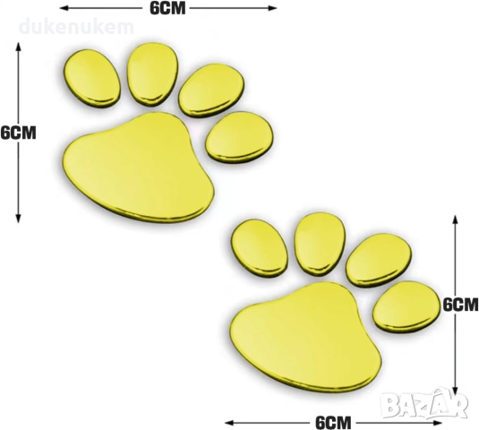 3D стикери лапички за автомобил – златни, 6 броя, снимка 6 - Аксесоари и консумативи - 51821053