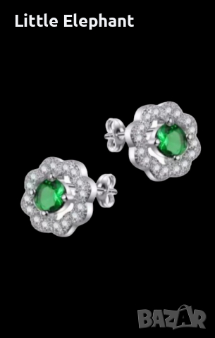 Сребърни обеци цветя,колекция"Flowers",green cristals/нови