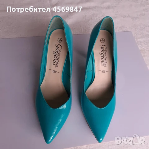 Дамски обувки с висок ток в тюркоазен цвят , снимка 1