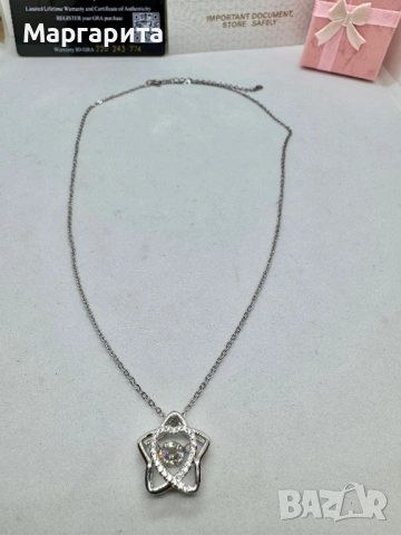 Сребърно колие с мойсанит (диамант) 0.5 катата, снимка 5 - Колиета, медальони, синджири - 53060669