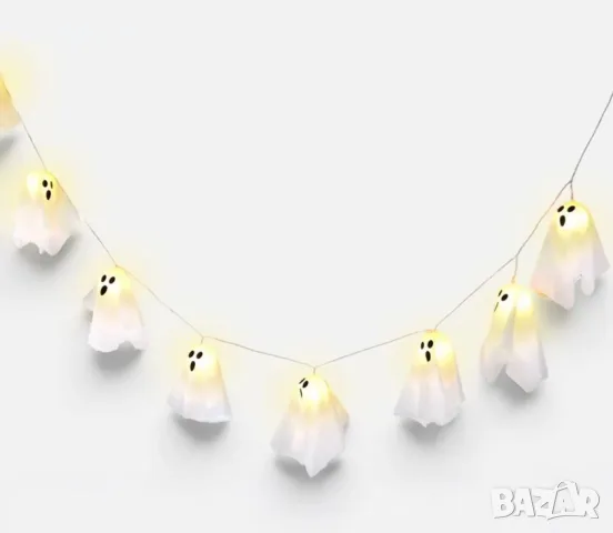 Halloween декоративен гирлянд с призраци, LED светлини и програма – 276 cm