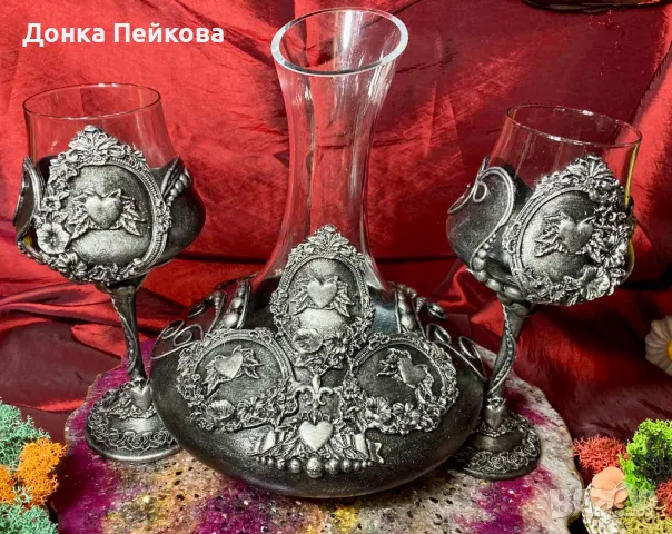 Сервиз за вино - ръчна изработка в сребро, снимка 4 - Сервизи - 49301290