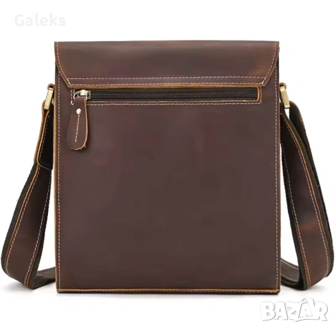 Мъжка луксозна кожена, винтидж чанта /Кафява Crazy Horse* естествена кожа!, снимка 7 - Чанти - 53102550