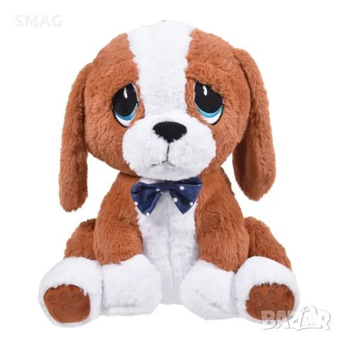 Плюшено куче, седнало в кафяво бяло с папийонка на сини точки, 50 см S_1217385