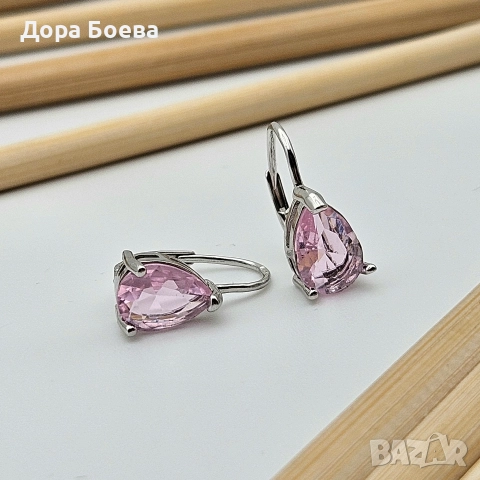 Сребърни обеци: "Роуз", снимка 2 - Обеци - 52740038