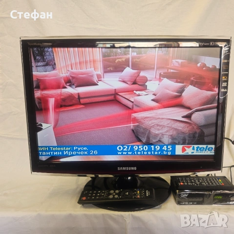 22" телевизор Samsung T220 HD. В отлично техническо и визуално състояние. Няма вграден цифров тунер.