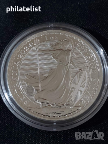 Великобритания 2024 - 2 паунда - "Британия" - 1 OZ – Сребърна монета, снимка 3 - Нумизматика и бонистика - 44752173