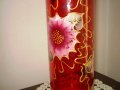 Ръчно Рисувана Голяма Стъклена Червена ваза, снимка 1 - Антикварни и старинни предмети - 40485308