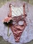 Нов розов бански висока талия  пепел от рози хигиенна лепенка XL 2XL , снимка 6