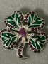 Изискана сребърна брошка/ медальон с рубини и емайл , снимка 1