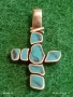 Сребърно кръстче висулка с инкрустиран Тюркоаз характерен за Индианските племена Зуни и Навахо 49804, снимка 2
