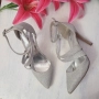 Празнични дамски сребристи обувки на ток номер 39 🤍, снимка 4