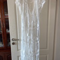 Нова ефирна плажна бяла памучна памук дантелена наметка плажна дълга риза кафтан плажна дълга рокля, снимка 3 - Туники - 41610226