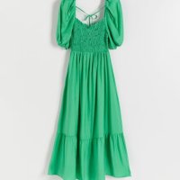 Дълга елегантна нова буфан ръкав къдри волани зелен зелена рокля Reserved, снимка 3 - Рокли - 41202557