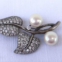 Сребърна брошка с перли и естествени камъни №0731, снимка 2 - Антикварни и старинни предмети - 34023964