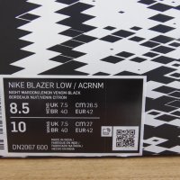 Нови! Nike Blazer Low Acronym Night Maroon - 39 / 40 и 40,5 номер Оригинални!, снимка 7 - Маратонки - 39555705