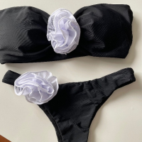 Дамски бански половинки с 3D рози в черен цвят, снимка 9 - Бански костюми - 44762216