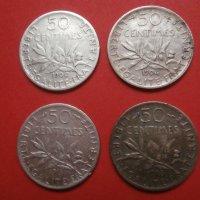Сребърни монети 50 сантима 1900, 1904, 1913 и 1918, снимка 1 - Нумизматика и бонистика - 42098893