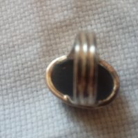 Сребърен пръстен с камея цвете гравирана върху оникс, снимка 3 - Пръстени - 42304455