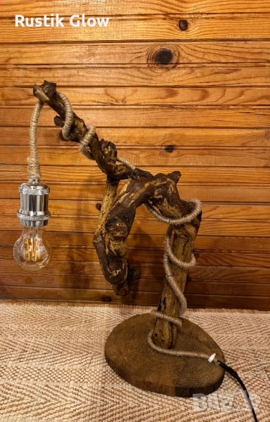 Настолна ръчно изработена рустик лампа, снимка 1