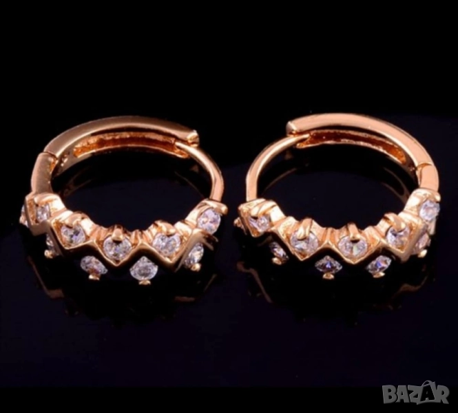 Обеци зиг-заг от 9к попълнено злато със 7 кристали 15 лв., снимка 1