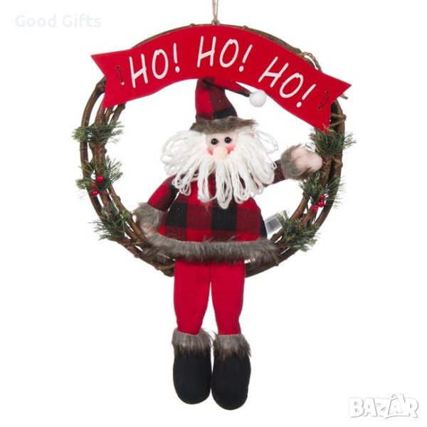 Коледен венец с Дядо Коледа, 55см HO HO HO, снимка 1