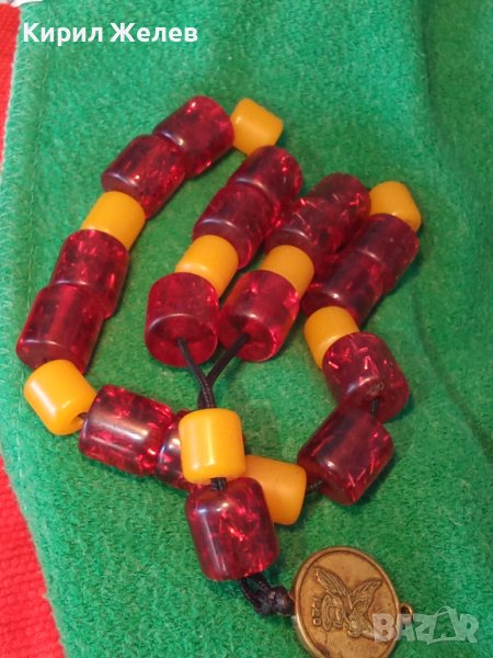 КРАСИВА МАЙСТОРСКА Стара КЕХЛИБАРЕНА БРОЕНИЦА - ЖЪЛТ НАТУРАЛЕН КЕХЛИБАР ЧЕРВЕН КАТАЛИН и БРОНЗ 26386, снимка 1