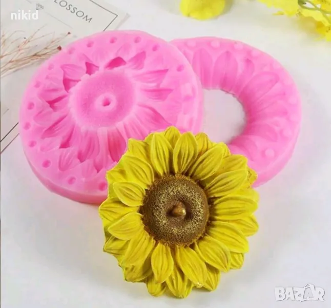 3D 2 части голямо цвете Хризантема слънчоглед силиконов молд форма фондан шоколад гипс декор свещ, снимка 1