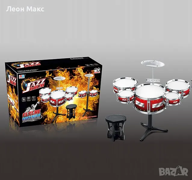 Детски Барабани 5 на стойка с чинели и стол, снимка 1