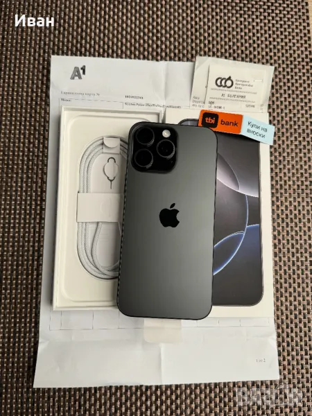 512*НОВ*ЛИЗИНГ 90лв/м•iPhone 16 pro Max Black айфон 16 про макс, снимка 1