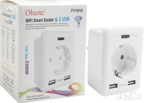 Разклонител Wifi,2 usb порта 10А max 2300w, снимка 1