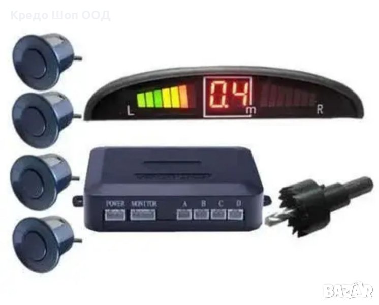 Парктроник система модул за автомобил OEM с 4 черни датчика LCD дисплей и звук звукова сигнализация, снимка 1