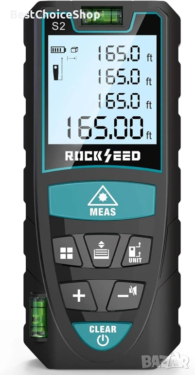 Лазерен далекомер / рулетка 50 м, RockSeed Digital Spirit Nivel, LCD подсветка, снимка 1
