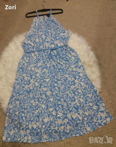 Дълга рокля- синя на бели цветя  - ХЛ/2ХЛ/3ХЛ размер , снимка 1