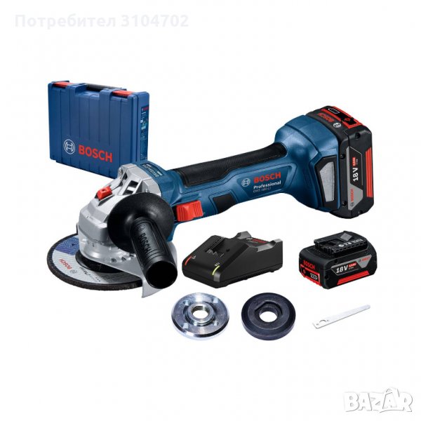 Bosch GWS 180-li Акумулаторен ъглошлайф с батерии 2x4Ah, зарядно и куфар (06019H9021), снимка 1