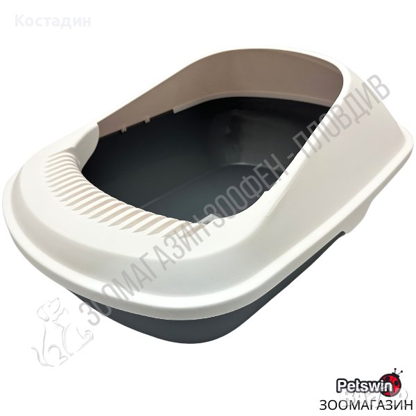 Полузатворена Котешка Тоалетна - 56см/42см/26.5см - Сива разцветка- Cat Toilet Cradle- Pet Interest, снимка 1